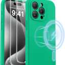 AOTESIER Magnetic for iPhone 15 Pro Case, [Compatible with Magsafe] [Food Grade Silicone] Upgraded Camera & Screen Protection Phone Case with [2 Screen Protectors], 6.1 inch, Emerald Green