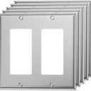 2 Gang Decorator Outlet Covers Double Switch Plate Metal Rocker Wall Plate, Stainless Steel Receptacle Outlet Covers for Light Switches, Dimmers, GFCI, Receptacle, USB Outlet, 5-Pack