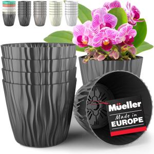 Mueller Austria Plant and Flower Pot 6/1 Set, Heavy Duty 6 Inch European Made Stylish Indoor/Outdoor Decorative Planter, for All House Plants, Flowers, Herbs, Grey