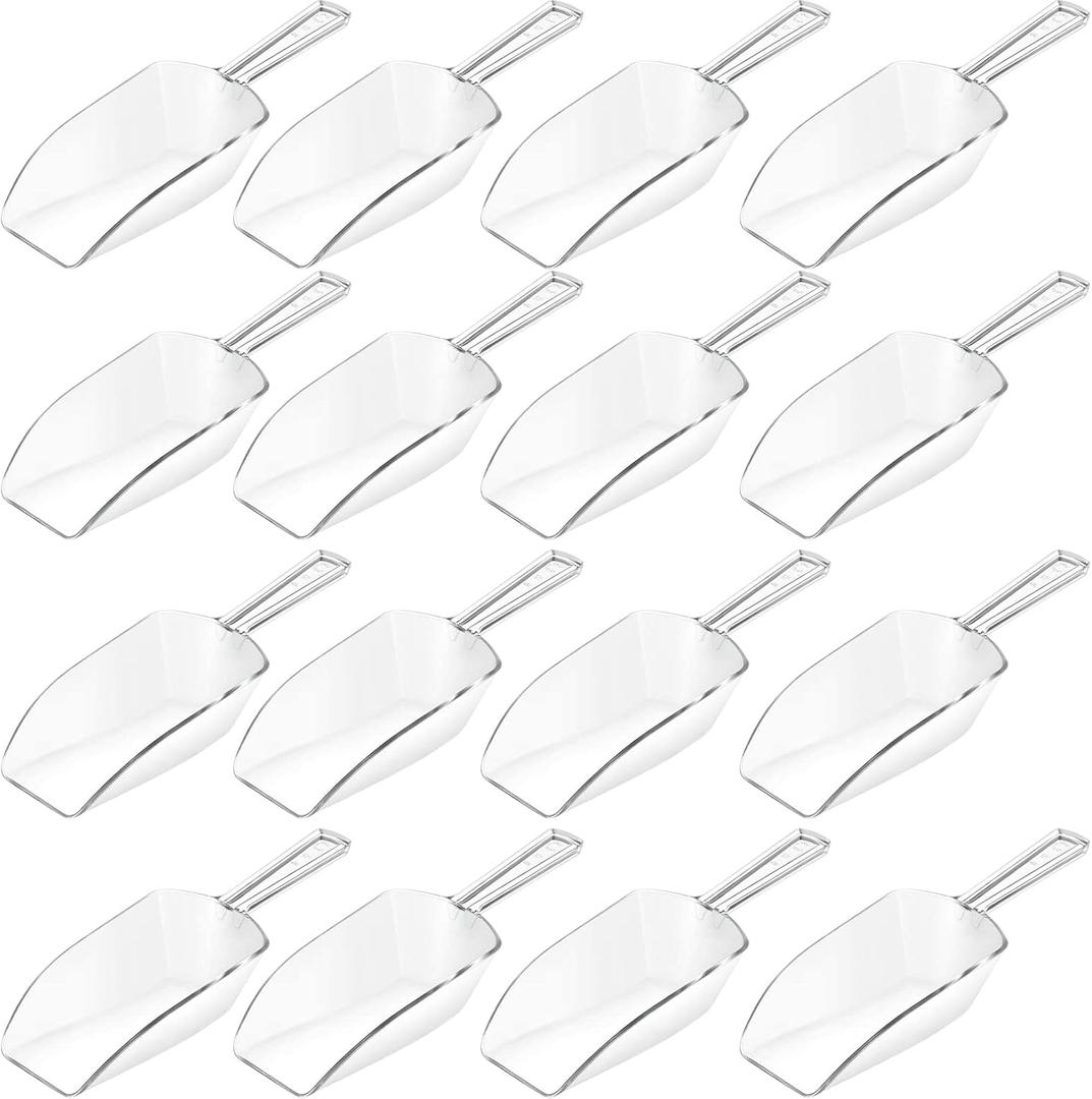 16 Pcs Hestya Multi Purpose Clear Plastic Scoops for Candy Buffet Acrylic Kitchen Ice Food Popcorn Scoops for Protein Powders, Ice Cream, Coffee, Tea Jar (4.3 Inch)