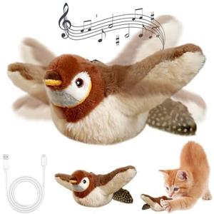 Cat Toys, Flapping Wings Sparrow, No Flying, Chirping Bird Interactive Catnip Toy for Kitten or Small Dogs, Touch Activated, Rechargeable