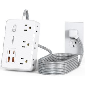 Surge Protector Power Strip 10 Ft Cord, Ultra Thin Flat Extension Cord with 6 Outlets 4 USB Ports(2 USB C), Flat Plug Power Strip, Braided Power Cord for College Dorm Room Essentials