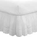 FRESH IDEAS Ideas Ruffled Eyelet Bed Skirt Dust Ruffle with Gathered Styling and Embroidered Details, 14" Drop Length, Queen, White