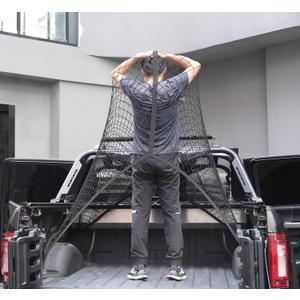 Highly Elastic Cargo Net, 4'x6' Stretches to 8'x12, Suitable for 6.5ft - 8.1ft Long Bed Trucks, Trailers (Lager Double Layer)
