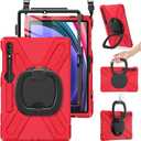 BRAECN Case for Samsung Galaxy Tab S10+/S9 FE+/S9+ 12.4 2024 SM-X820/X610/X810, Shockproof Silicone Case with Screen Protector/S Pen Holder/Shoulder Strap/Kickstand for Galaxy Tab S8+/S7 FE/S7+,Red