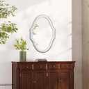 Vintage Oval Bathroom Mirror 22 X 30 Inch, Hanging Distressed White Rustic Scalloped Decorative Wall Mirrors, Unique Wood Mirrors for Wall Decor Living Room Entryway, Horizontal or Vertical