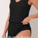 Summer Mae Ruffle Swim Romper One Piece Swimsuit Women Modest High-Back Bathing Suit with Pockets 2026 Swimwear (Black), Size 18W