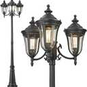 Lamp Post Lights 3-Head Outdoor Post Lamp with High Posts Outdoor Lighting, Waterproof Exterior Pillar Latern Outside Hardwired Street Light for Patio Garden Backyard Walkway Driveway, 85 inch
