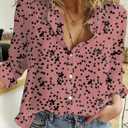3 x Dokotoo Women's Casual V Neck Alicia Floral Print Roll Up Long Sleeve Chiffon Button Down Blouses Bohemian Top Shirts