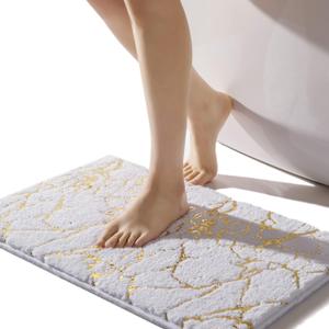 QJHOMO Marble Bathroom Rug White and Gold Decor Bathroom Rugs Non Slip Bath Mat Super Absorbent Microfiber Plush Bathmat Machine Washable Floor Carpet for Tub, Shower, Bedroom 16"x24"