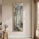 Framed Long Narrow Abstract Forest Landscape Vertical Wall Art, 18x56 Inch