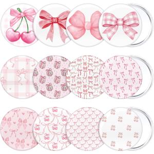 12 Pcs Christmas Bow Party Favors Mini Compact Mirror Bulk Coquette Aesthetic Party Favors Little Pocket Mirrors for Women Girl Birthday Holiday Stocking Stuffer (Cute Style,Pink)