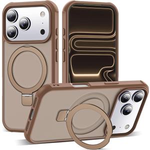 Compatible with iPhone 17 Pro Case with Invisible Magnetic O-Ring Stand Military-Grade Translucent Phone Case for iPhone 17 Pro 6.3" [Compatible with Mag-Safe][Great Grip Feeling],Desert Brown