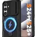 Magnetic Case for Samsung Galaxy S25+ Plus/Galaxy S24+ Plus, with Ring Stand [Screen Protector] [Compatible with MagSafe] Military Grade Case with Camera Cover, Heavy Duty Shockproof Cover, Black