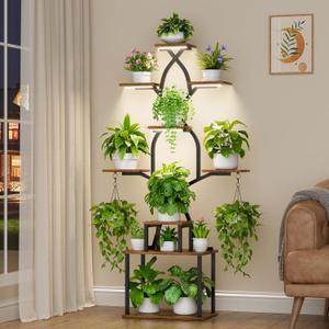 Plant Stand Indoor with Grow Lights - 7 Tier Indoor Plant Shelf, 64" Tall Plant Stands for Indoor Plants, Corner Metal Plant Stand, Plant Holder for Living Room, Porch, Black