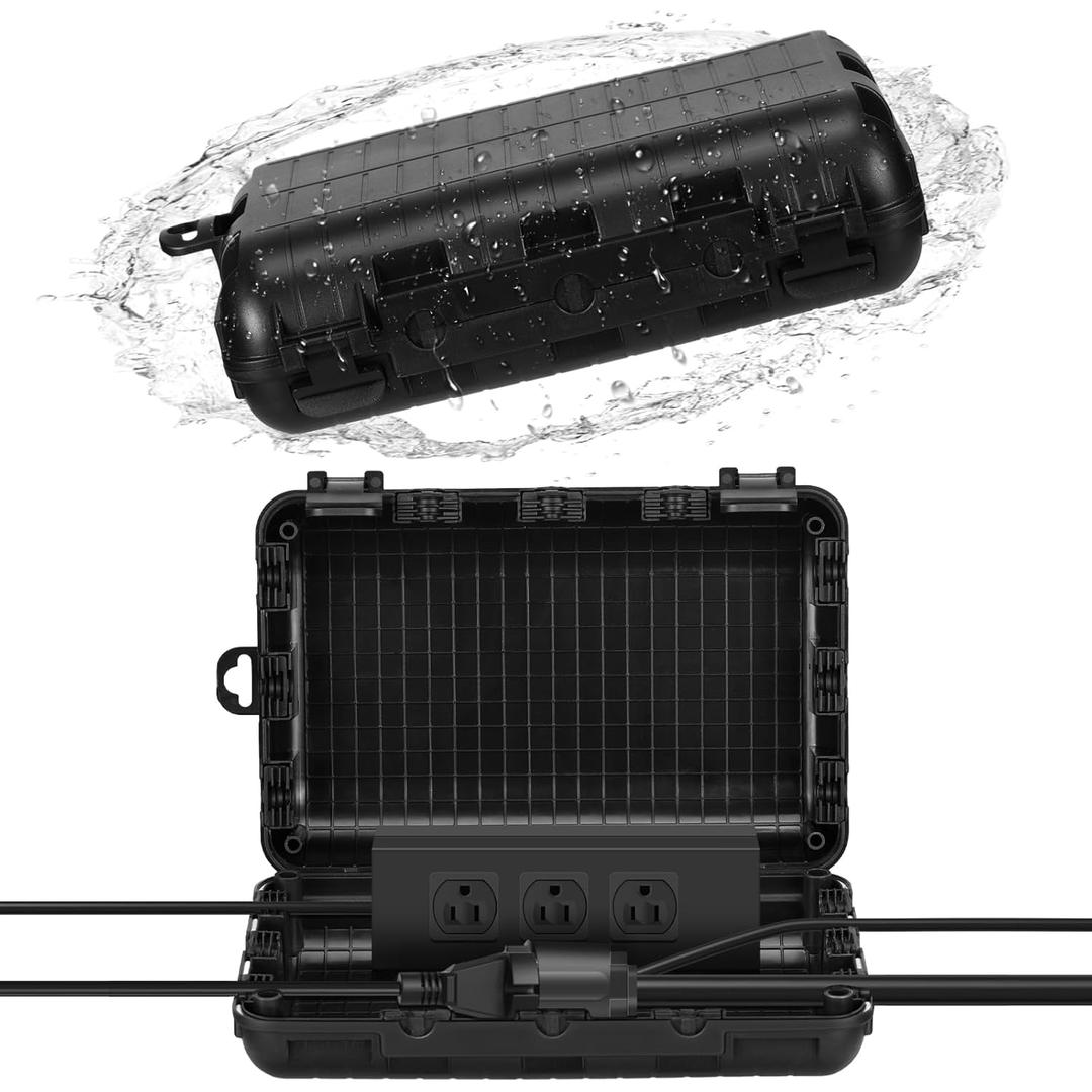 Frienda 2 Pack Outdoor Electrical Box Waterproof, Outdoor Extension Cord Cover Plug Protector Electric Cord Cover Weatherproof, Ip44 Protect Power Strip, Timer Outlet, Holiday Light, Cables, Black