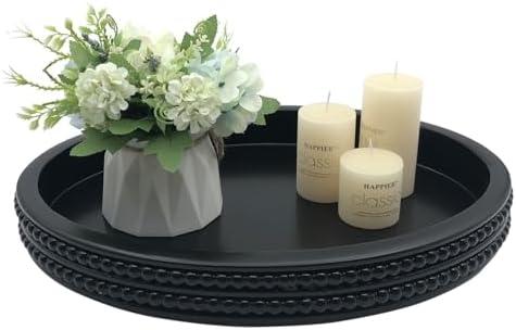 Carah & Cossh Oval Wooden Modern Decorative Tray 11.2", Farmhouse Rustic Serving Tray, Table Centre Tray, Perfect for Storage and Display (Black)
