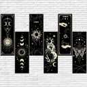 6 Pieces Wall Decor Gothic Boho Wall Art Sun Moon Phases Hanging Rectangular Wooden Minimalist Vintage Sign Plaque Farmhouse Pediments for Home Living Bedroom