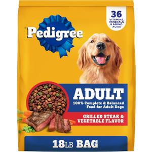 Pedigree Adult Dry Dog Food, Complete Nutrition, Grilled Steak & Vegetable Flavor, 18 lb. Bag (EXP 10/10/26)