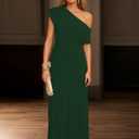 Women's One Shoulder Ruched Formal Bodycon Dress Elegant Sleeveless Stretchy Cocktail Party Dress, (Green, L)