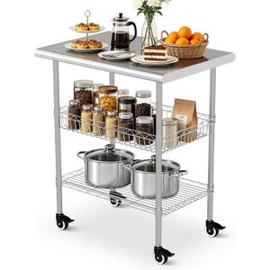 24 x 20 Inch Stainless Steel Utility Cart, Commercial Prep Cart