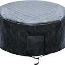 Insulated Inflatable Hot Tub Cover Round Full Coverage Hot Tub Thermal Cover Cap Dustproof Outdoor Energy Saving Spa Covers with Zipper Door and Adjustable Strap for Keeping Warm (Black, 73"D x 28"H)