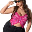 Floerns Women's Plus Size Graphic Print Spaghetti Strap Crop Cami Tank Top (XX-Large Plus, Pink)