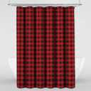 Buffalo Checker Fabric Shower Curtain Christmas Waterproof Bath Curtain Set with 12 Hooks Winter Holiday Party Decor, Red and Black, 72" x 72"