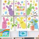 JarThenaAMCS 9 Sheets Happy Easter Window Clings Cute Cartoon Bunny Rabbit Egg Floral Window Decals Double-Sided Hip Hop Glass Stickers for Spring Home Office Classroom Shop Display Decor