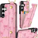 Petitian for Samsung Galaxy A35 5G Case with Wallet - Women Girls Cute Girly Aesthetic Unique Design Leather Credit Card Holder Cardholder Stand Wristband for Galaxy A35 5G, Line Bow