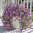 Artificial Fake Flowers Plants for Outdoor Spring Summer Decoration, 2 PCS Faux Silk Daisy Flowers No Fade UV Resistant Realistic for Outside Home Planter Porch Patio Balcony Yard Decor (Purple)