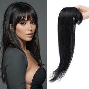 LOSMOEER Natural Black Hair Topper for Women - 18 Inch Fluffy Clip-in Hairpiece with 360 3D Coverage for Thinning Hair and Bangs