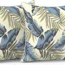 LVTXIII Outdoor Throw Pillow Covers 16x16 inch Waterproof Tropic Accent Pillow Cases Fluffy Outdoor Cushion Covers for Garden and Patio Furniture Decoration,2 Pack,Lush Palm Blue