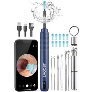 Ear Wax Removal, Ear Wax Removal Tool Camera with 1296P HD Camera and 6 LED Lights, Ear Cleaner with 10 Ear Pick, Upgraded Ear Wax Removal Kit for iOS and Android, Navy Blue