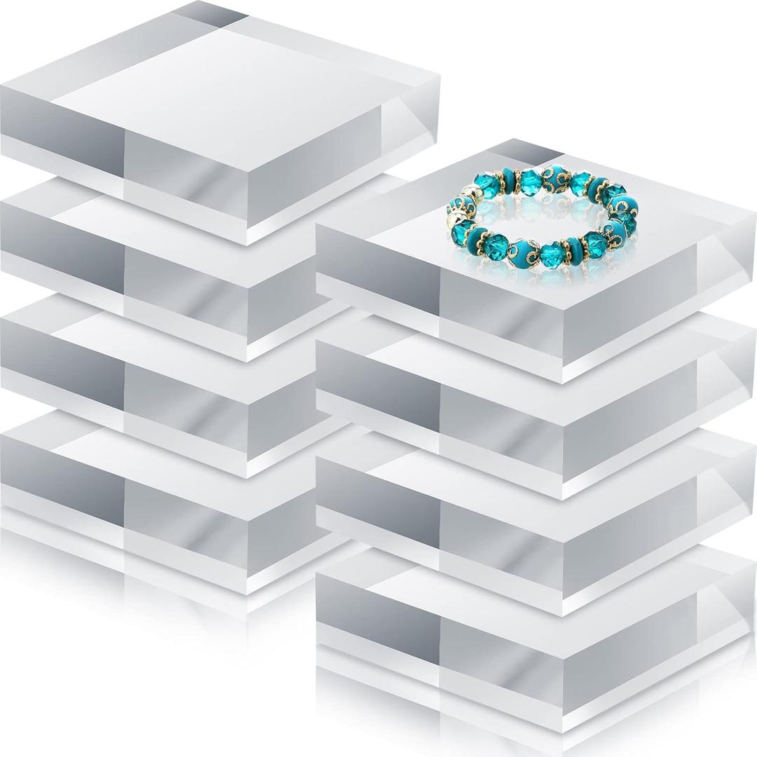 Remerry 8 Pieces Acrylic Display Block 4 x 4 x 1 Inch Clear Polished Acrylic Square Display Cube Block Stand Holder for Rings Jewelry Ornaments