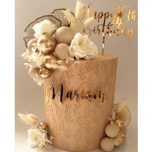 JeVenis Boho Champagne Cake Decoration Gold Balls Cake Decoration Palm Leaves Cake Topper Bohemian White Gold Ball for Wedding Birthday Birthday Anniversary (Platinum 2)