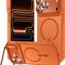 TOBOVON for iPhone 17 Pro Case 6.3'', Fits MagSafe, with Built-in Camera Ring Stand & Lens Protector, Translucent Matte Military-Grade Drop Protection Magnetic Cover, Orange