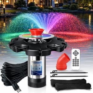 Pond Fountain Aerator, LED RGB Multicolor Aerator Floating Fountain Light, 750W 1HP 15000 GPH Floating Pump,IP68,for Ponds & Lakes