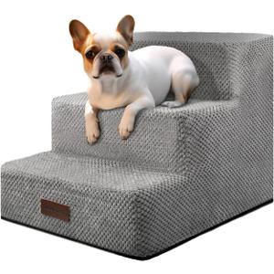 Dog Stairs for Small Dogs, 3-Step Non-Slip Pet Stairs for Couch Sofa and Chair, Dog Bed Stairs for Puppy, Older Cat, Grey, 13.6" H