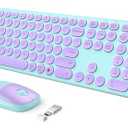 seenda Wireless Keyboard and Mouse, USB & Type C 2-in-1 Receiver, SK73-3 Full Size Purple Wireless Keyboard Mouse Combo, Compatible for Windows, MacBook Pro/Air, Laptop, Desktop, PC - Purple Green
