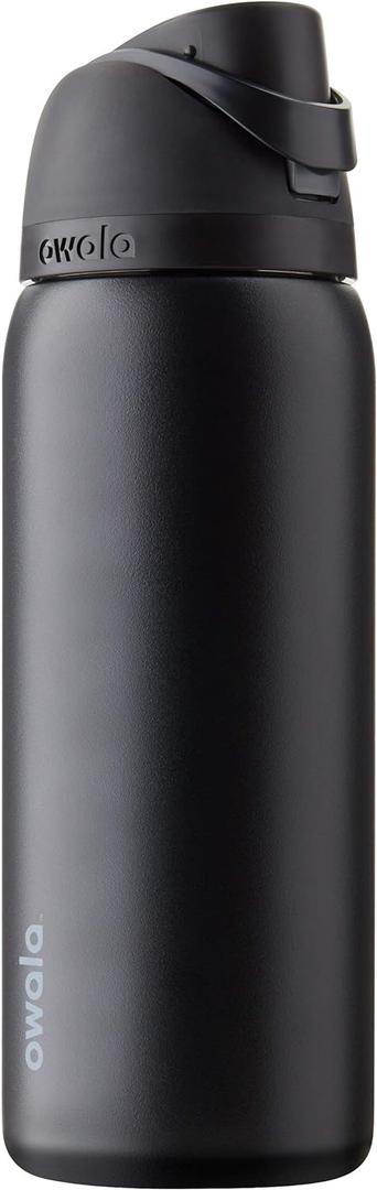 FreeSip Insulated Stainless Steel Water Bottle with Straw for Sports, Travel, and School BPA-Free Sports Water Bottle, 32 oz, Very, Very Dark (32 Ounces)