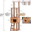 61'' Wooden cat Tree with cat Condo, Cat Stairs Scratching Posts, 2 Bowl,Sisal Scratching Posts,Cozy Cat Hammock and Top Perch. Cat Tree for Large Cats.