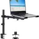 Laptop Desk Mount, Single Laptop Stand Arm with Vented Tray for 17 inch Notebook or 14-32 Monitor, Holds up to 17.6 lbs, Fully Adjustable, Clamp/Grommet Mounting, VESA 75/100mm (Black)