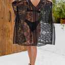 Sexy Elegant Lace Beach Cover Up for Women, Bathing Suit Cover Up, V-Neck Swimsuit Coverup for Poolside, Seaside and Party (Black)
