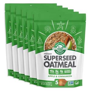 Manitoba Harvest Apple and Cinnamon Super seed Instant Oatmeal Packets - 10g Plant Protein and 9g Omega 3 and 6 per Serving - Breakfast Oats with 10 Essential Vitamins and Nutrients - Organic, Non-GMO, Vegan, 7oz (6  Packets) BB Date 10/2025