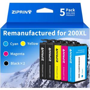 ZIPRINT Remanufactured for 200 Ink Cartridge Replacement for Epson 200XL T200XL Ink Combo Pack for XP-410 WF-2540 WF-2530 XP-310 XP-400 Printer (2 Black, 1 Cyan, 1Magenta, 1 Yellow)