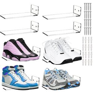 Youeon 8 Pack Floating Shoe Display Shelf, 8 x 3 Inch Acrylic Shoe Shelf for Wall, Floating Sneaker Shelves, Hanging Shoe Shelves for Bedroom, Gaming Room, Sneaker Collection, Easy to Install