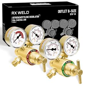 RX WELD Oxygen Acetylene Regulator Set, CGA-540 Oxygen/CGA-200 Acetylene (For Small MC Tanks), Outlet 9/16"-18 B-Size