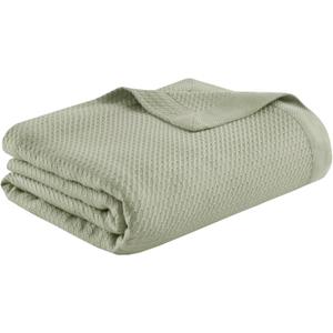 Madison Park 100% Egyptian Cotton Lightweight Summer Blanket, Breathable Waffle Knit Design, Soft Cozy All-Season Throw for Bed, Couch or Sofa, Sage Green Full/Queen Size (90"x90")