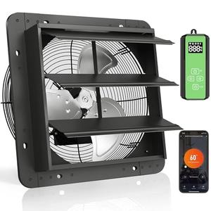 Kiroto 12 Inch Shutter Exhaust Fan, 1600 CFM High-Speed Vent Fan with Temperature and Timer Control, Wall-mounted Window Attic fan, Gable Fan with APP WIFI Remote Control, 12" Garage Exhaust Fan